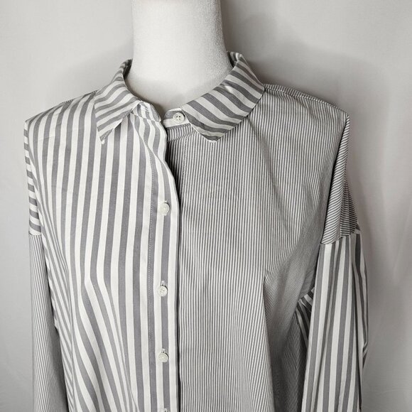 J. Jill Wearever Collection XL Gray Striped Lagenlook Oversized Buttondown Shirt - Picture 3 of 12